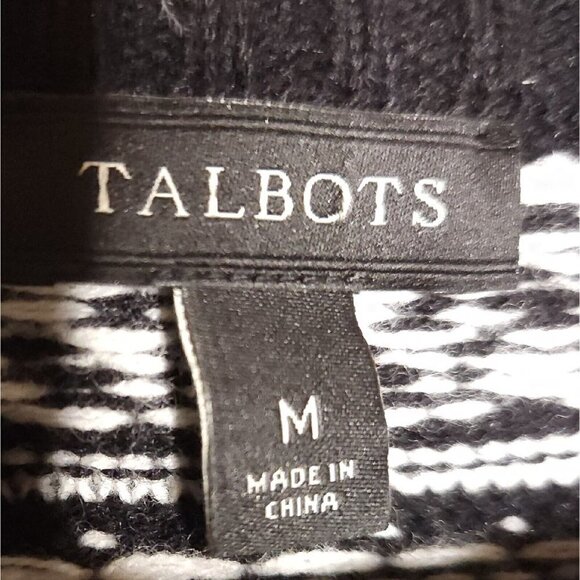 Talbots Womens Lambswool Blend Black White Crew Neck Sweater Medium - Picture 4 of 5